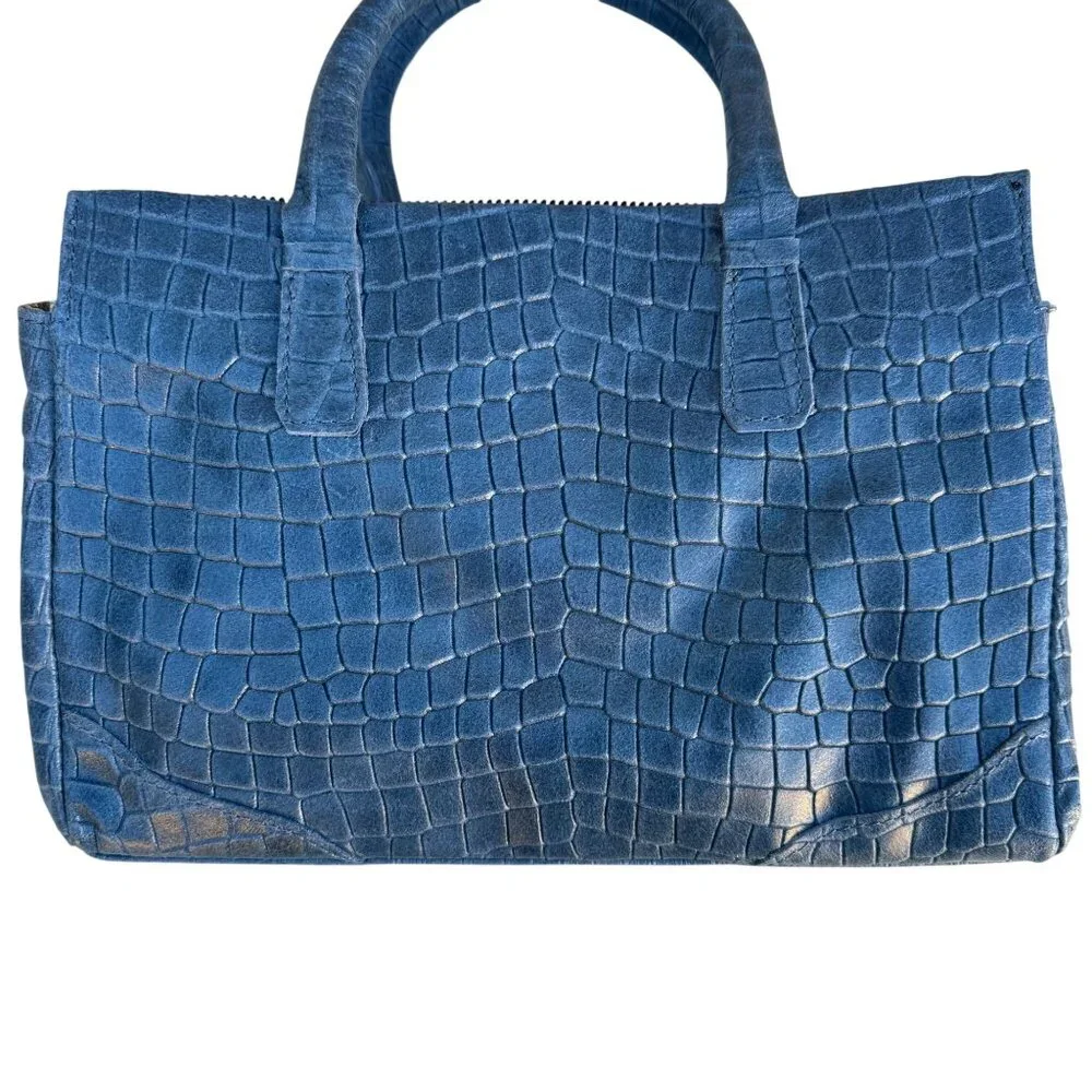 Borse in Pelle Italy Blue Croc Embossed‎ Genuine Leather Satchel Crossbody Bag